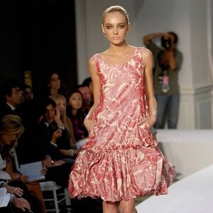 *$3,590 NEW W. TAG OSCAR DE LA RENTA PINK FLORAL BUBBLE HEM RUNWAY DRESS US 4